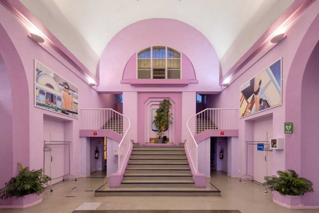 The pink Micheville, France pool building