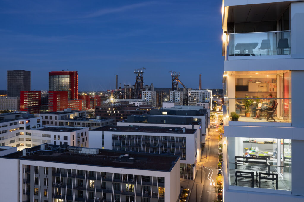 The view of residential and new construction buildings in Belval, Luxembourg
